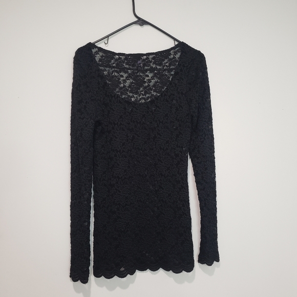 Emma & Sam Black Long Sleeves Lace Top Size Large - Picture 7 of 11